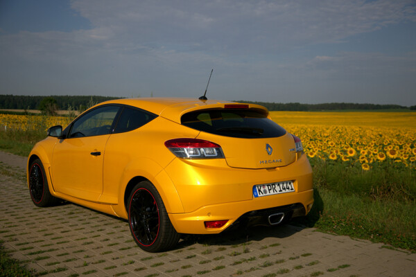 Renault Mégane Coupé RS vor Sonnenblumen