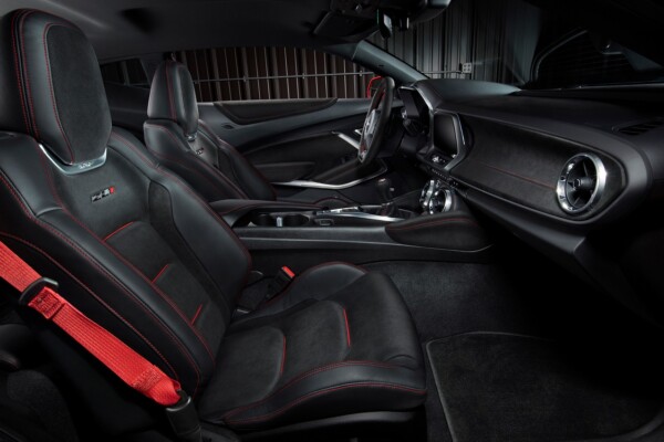 The driver-focused interior of the Camaro ZL1 features standard Recaro front seats, along with a sueded flat-bottom steering wheel and shift knob. Chevrolet’s Performance Data Recorder is available, and allows drivers to record, share and analyze driving experiences on and off the track.