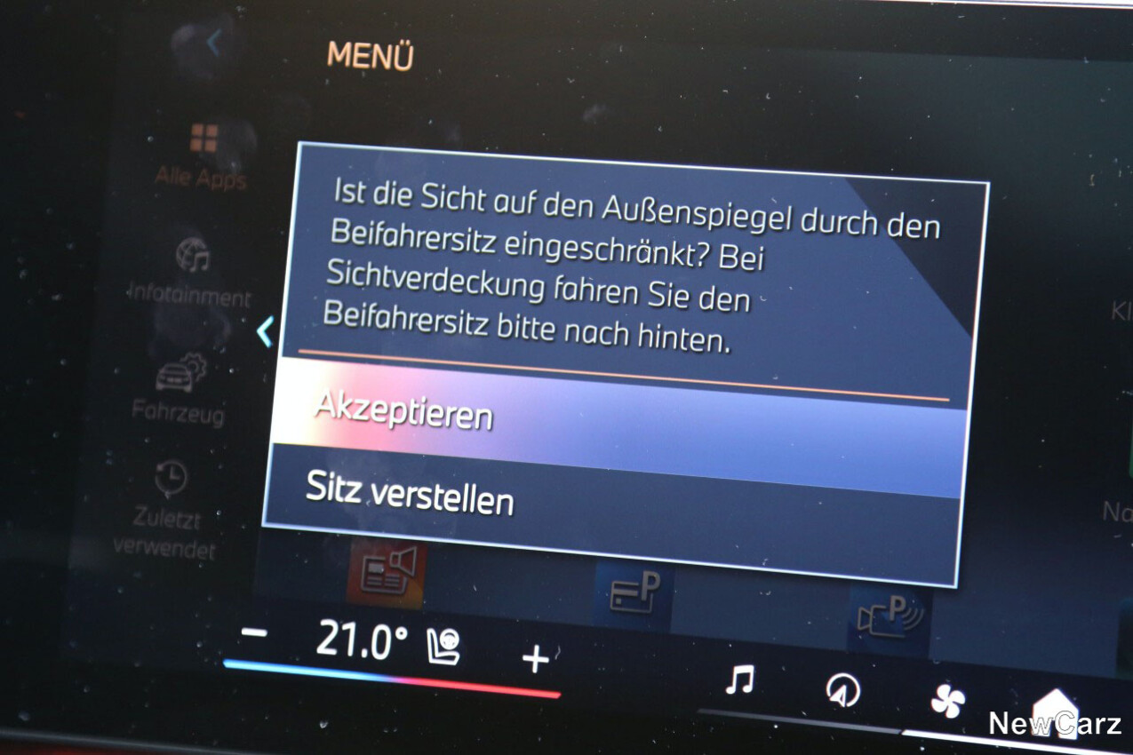 Sitzverstellwarnung