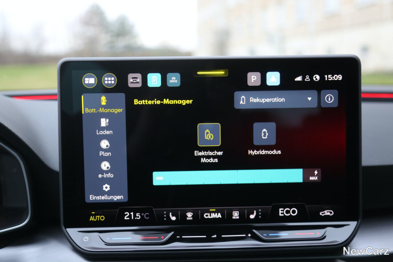 Seat Leon e-Hybrid Black Edition EV-Menü